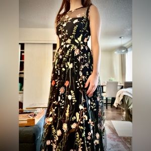 Elegant Floral Blue Floor Length Prom Dress